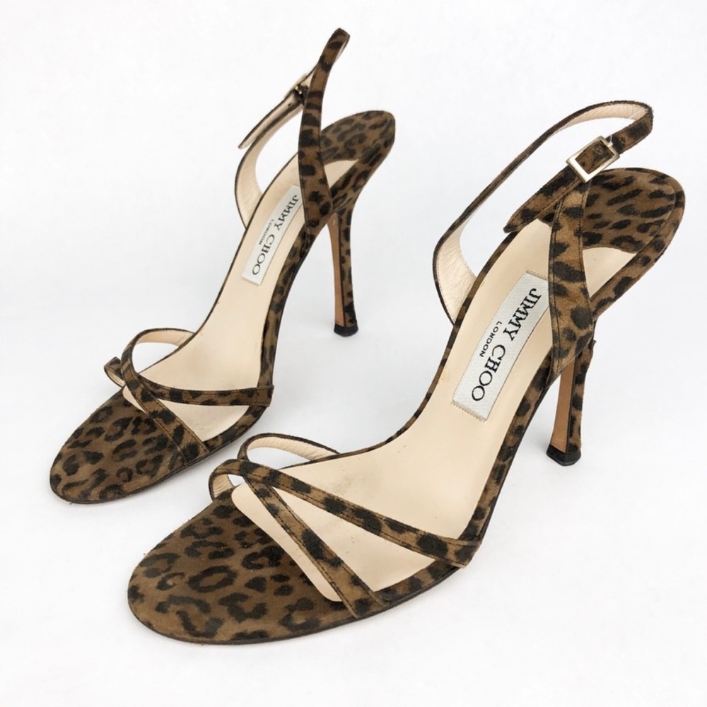 Jimmy Choo Leopard Print Slingback Open Toe Heels
Brown & Black